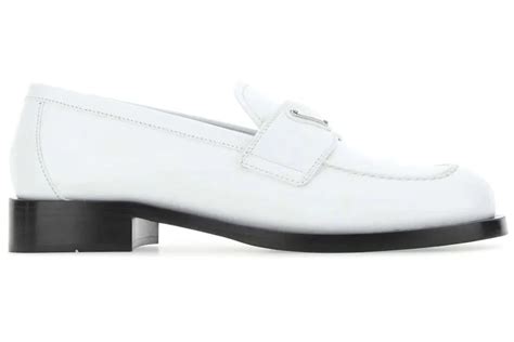 prada logo plaque loafer|Prada Logo Plaque Brushed Loafers White Leather .